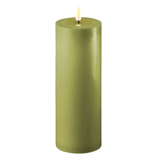 Oliven grønne LED bloklys - Ø: 7,5 cm x 20 cm