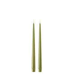 Oliven grønne LED stearinlys – 2 stk. lak lys på 28 cm