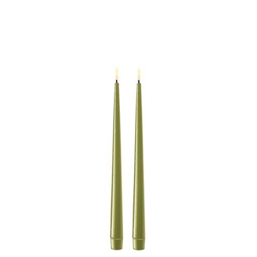 Oliven grønne LED stearinlys - 2 stk. lak lys på 28 cm